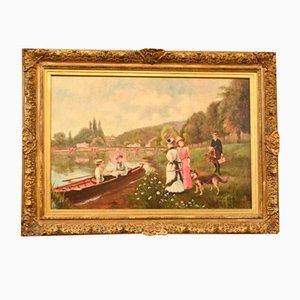 Artista victoriano, Punting on the Cam, Pintura al óleo