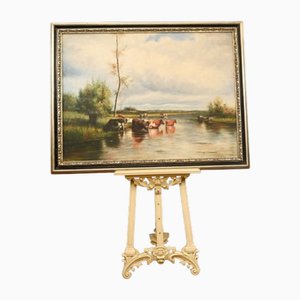 Victorian Artist, Pastoral River Scene, 1980s, Oil on Canvas, Framed
