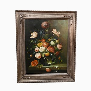 Artista vittoriano, natura morta floreale, pittura ad olio