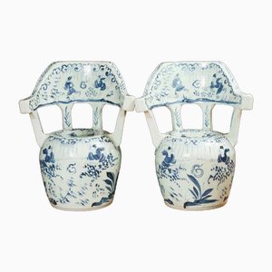 Chinese Blue White Ceramic Nanking Porcelain Chairs, Set of 2