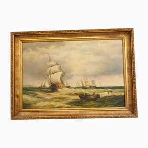 A. Hess, Victorian Seascape with Maritime Galleon Ship, 1980s, Oil Painting, Framed