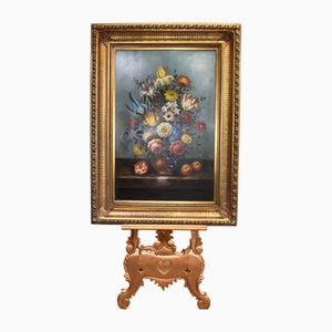 Artista fiammingo, Natura morta floreale, anni '80, dipinto ad olio, con cornice
