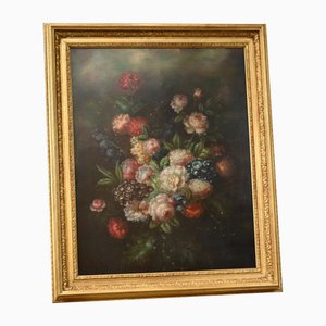 Artiste Hollandais, Nature Morte aux Fleurs, 1980s, Peinture à l'Huile, Encadré