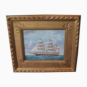 Artista vittoriano, Clipper Yacht Seascape, pittura a olio, con cornice