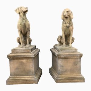 Stone Hound Gatekeeper Statues, Set of 2