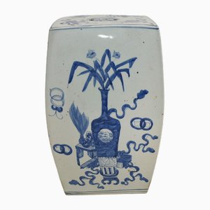 Tabouret Vase en Porcelaine Bleue et Blanche, Chine