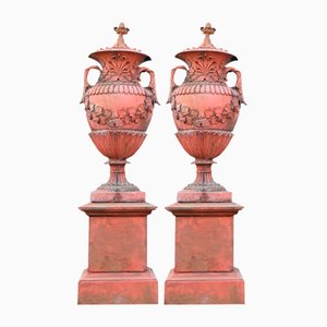 Large English Terracotta Garden Urns, Set of 2