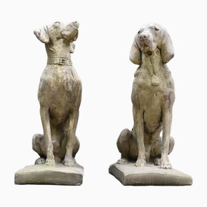 Grande Statue de Jardin Chiens de Garde en Pierre, Set de 2