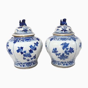 Nanking Porzellan-Tempelgläser in Blau und Weiß