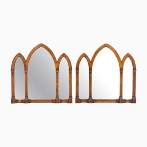 Antike gotische Spiegel mit Rahmen aus Eiche, 2er Set
