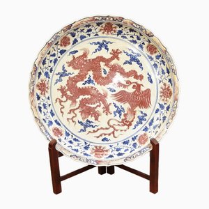 Piatto grande drago in porcellana cinese Ming