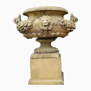 Large English Stone Garden Urn on Pedestal Plinth