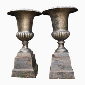 Floral Cast Iron Garden Vases, Set of 2