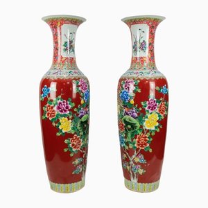 Qing Chinese Ceramic Floral Vases, Set of 2