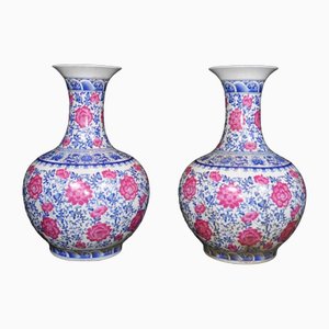 Chinese Rose Porcelain Vases, Set of 2