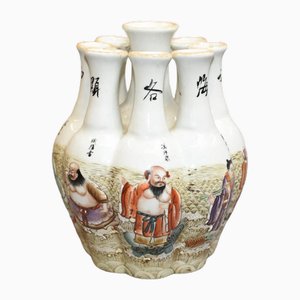 Vaso Qianlong in porcellana cinese con stelo multiplo dipinto a mano