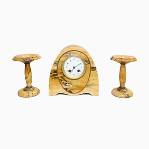 Französischer Uhrenmantel & Tassen aus Marmor, 1900er, 3 . Set