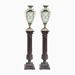 Empire French Cut Glass Amphora Vases, Set of 2