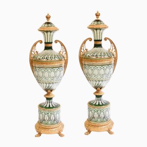 Empire French Glass Lidded Gilt Vases, Set of 2