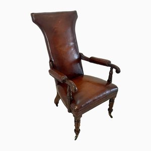 Chaise de Bibliothèque William IV Antique en Cuir et Acajou, 1830