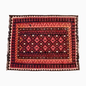 Alfombra Kilim afgana vintage grande de lana en rojo y marrón