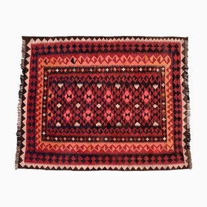 Grand Tapis Kilim Vintage Rouge et Marron en Laine