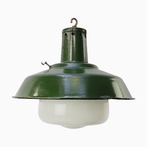 Lampe à Suspension Industrielle Vintage en Verre Opalin
