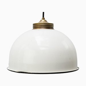 Vintage Pendant Lights in Brass and White Enamel