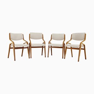 Czechoslovakian Dining Chairs in Bentwood and Boucle Fabric, 1970s, Set of 4