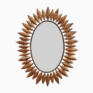 Vintage Spanish Sunburst Mirror in Gilt Metal, 1970s