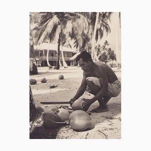 Hanna Seidel, Panaman Man with Coconut, Black and White Photograph, 1960s