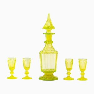 Decanter in cristallo di Boemia e bicchieri Ouraline, set di 5