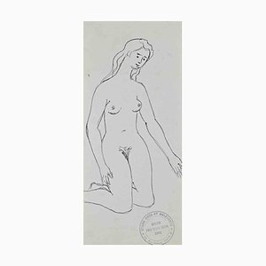 Pino della Selva, desnudo de mujer, dibujo original de tinta china, mediados del siglo XX