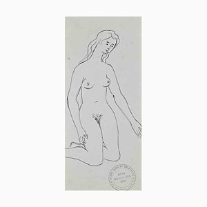 Pino della Selva, Nude of Woman, Original China Ink Drawing, Mid-20th Century