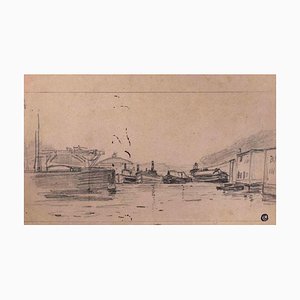 Edmond Cuisinier, The Port, Dessin Original au Crayon, Début du 20ème Siècle