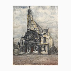 Aurèle René Barraud, Église Saint-Étienne-Du-Mont, Paris, 1945, Watercolor & Paper