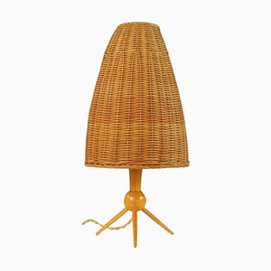 Lampe de Bureau Mid-Century en Bouleau et Rotin, Suède, 1950s