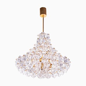 Large German Chandelier in Crystal and Brass, 1960s