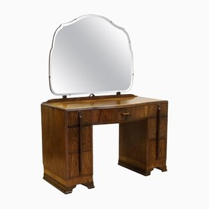 Art Deco Burr Walnut Dressing Table with Seven Drawers, 1920s