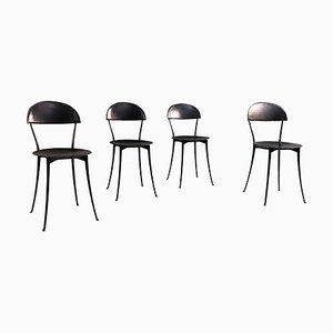 Italian Modern Black Tonietta Chairs in Chrome by to Enzo Mari for Zanotta, 1985, Set of 4