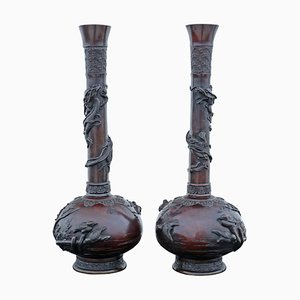 Large Antique Japanese Vases in Bronze, Set of 2