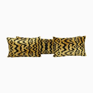 Velvet and Silk Ikat Tiger Cushion Covers, 2010s, Set of 3