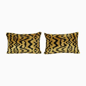 Gold Velvet and Silk Ikat Tiger Cushion Covers, 2010s, Set of 2