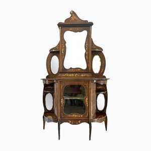 Antique Victorian Mahogany Marquetry Inlaid Display Cabinet, 1880s