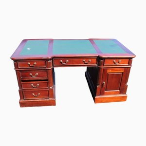 Mahogany Partners Pedestal Desk with Green Leather Top, 1960s