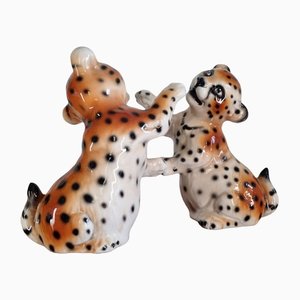 Cachorros de guepardo vintage de cerámica, Italia, 1972. Juego de 2