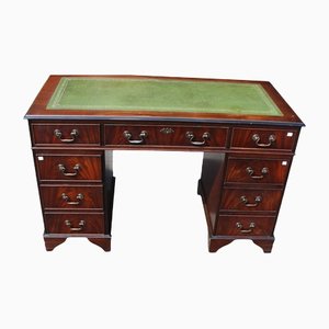 Mahogany Pedestal Desk with Green Leather Top, 1960s