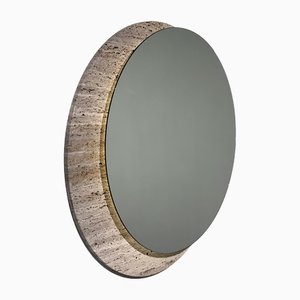 02 Titanium Round Mirror with Led-Lighting in Travertine from barh.design