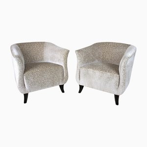 Set of Vintage Club Chair in Beige Velvet, 1930s