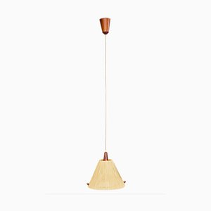 Lampe à Suspension en Teck et en Raffia de Temde, 1960s